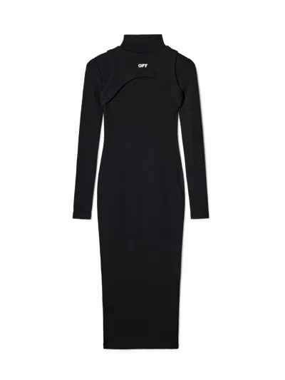 Off-white Off White™ Black Cotton Midi Dress With Logo