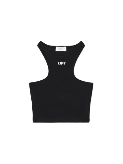 Off-white Top A Coste Con Scollo Olimpionico E Logo Off In Black