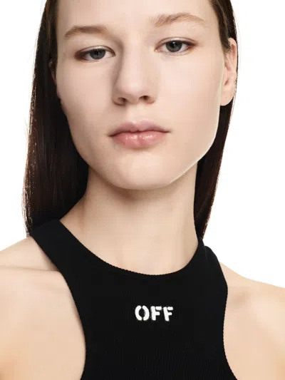 Off-white Top A Coste Con Scollo Olimpionico E Logo Off In Black
