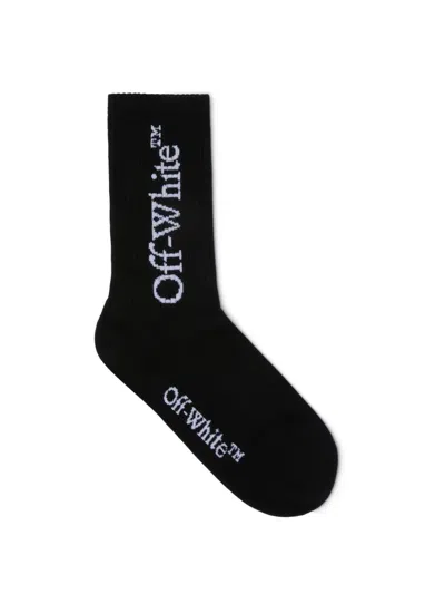 Off-white Big Logo Cotton Blend Mid Length Socks In Black