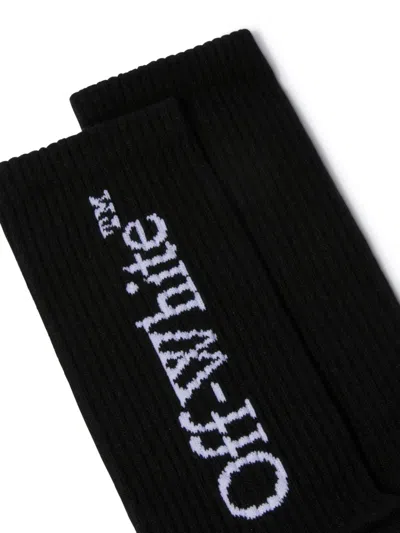 Off-white Big Logo Cotton Blend Mid Length Socks In Black