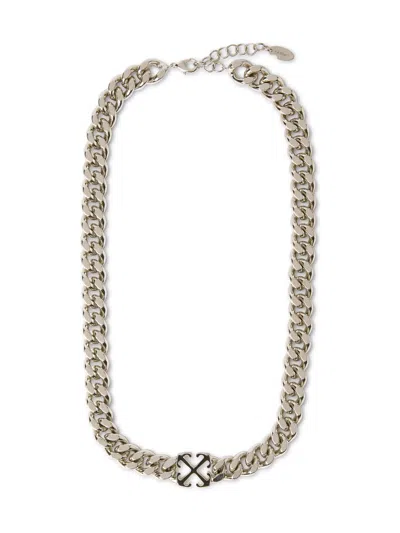 Off-white Enamel Arrow Chain Necklace In Silver