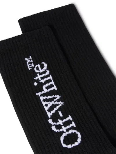 Off-white Bookish Mid' Black Cotton Blend Socks In Black