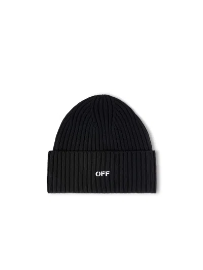 Off-white Off White Men Offstamp Loose Knit Beanie Hat In Black