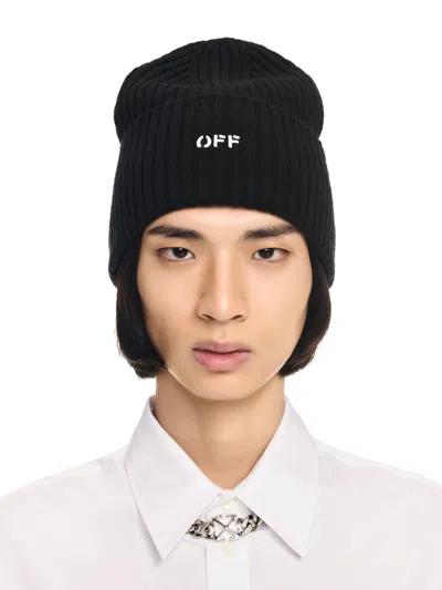 Off-white Off White Men Offstamp Loose Knit Beanie Hat In Black