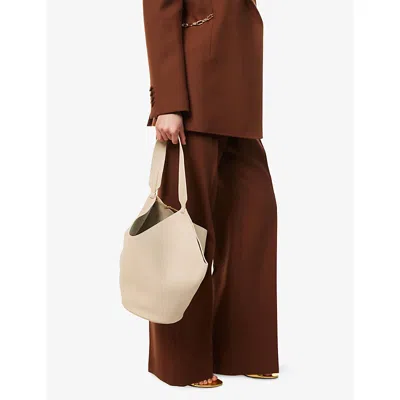 Khaite Womens Lotus Small Leather Tote Bag Dark Ivory