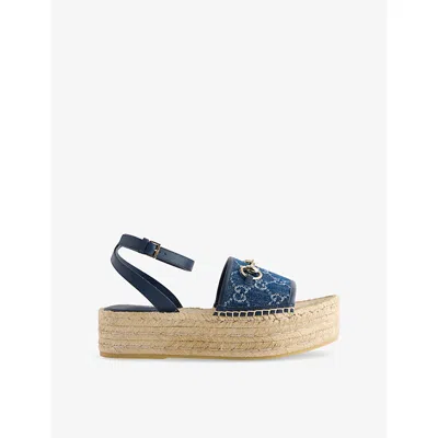 Gucci Paloma Denim Espadrille Sandals In Denim Azure Blue