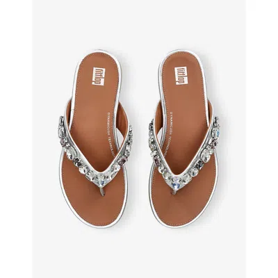Fitflop Leather Embellished Gracie Flip Flops In Silver