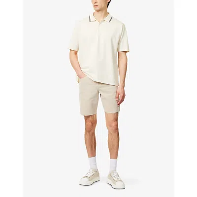 Frame Mens Striped Collar Regular-fit Pique Polo Top White Sand