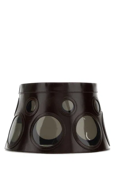 Prada Visor Brown In Leather And Plexiglass In Black