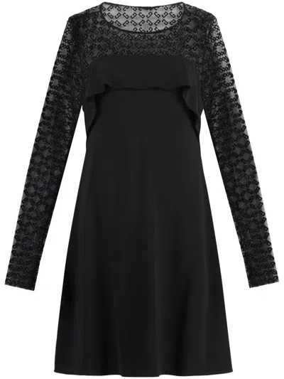 Givenchy Draped Dress In Jersey And Shiny Monogram 72 Tulle In Black