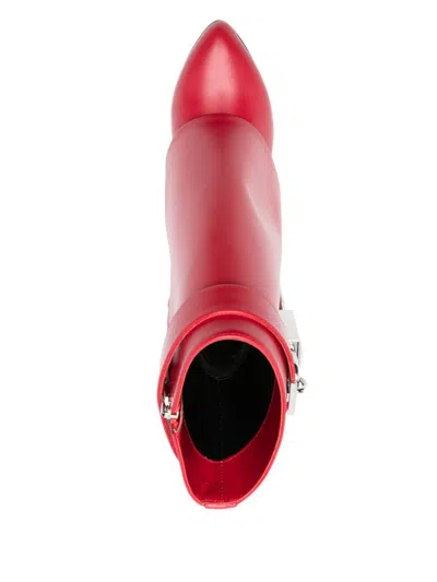 Givenchy Shark Lock Buckles Ankle Boots In Leather In Rouge