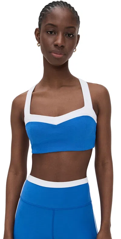 Beyond Yoga Space Dye Colorblock Sports Bra In Court Blue Heather/cloud