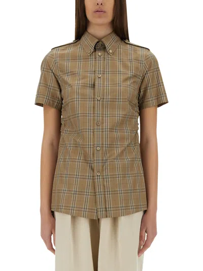 Burberry Women Embroidered Poplin Shirt In Brown