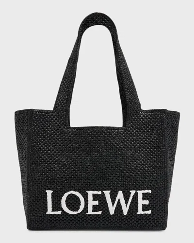 Loewe Logo Medium Tote Bag In Raffia In Black
