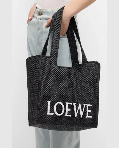 Loewe Logo Medium Tote Bag In Raffia In Black