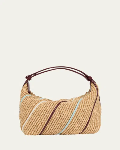 Bottega Veneta Wallace Small Striped Leather-trimmed Raffia Tote In Neutral