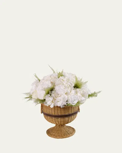 Venus Et Fleur Eternity Hydrangeas & Roses In Athena Wicker Pedestal Vase, 25" Tall In Multi