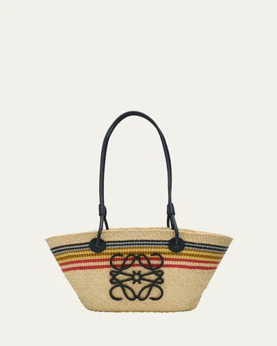 Loewe Small Anagram Striped Basket Tote Bag In Raffia In Naturalmulticolor