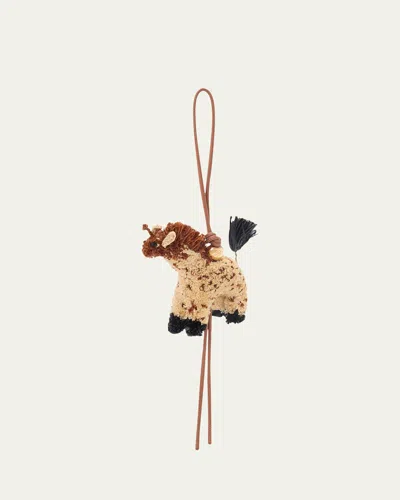 Loewe Giraffe Bag Charm In Raffia And Calfskin In Brown