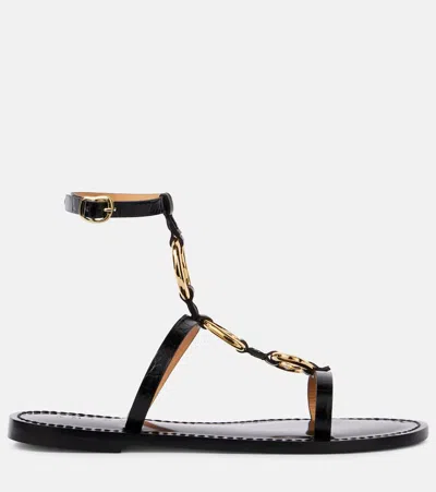 Amanu The Bazaruto Embellished Croc-effect Leather Sandals In Black