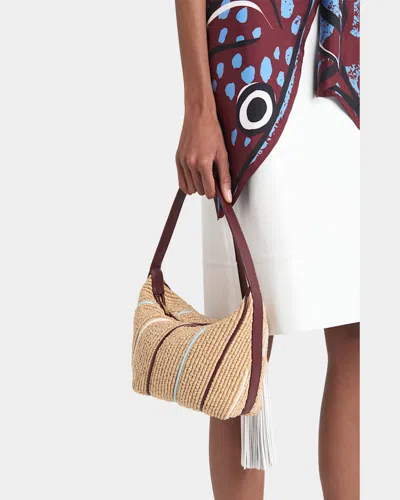 Bottega Veneta Wallace Small Striped Leather-trimmed Raffia Tote In Neutral