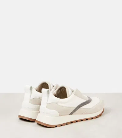 Brunello Cucinelli Monili Leather-trimmed Sneakers In White
