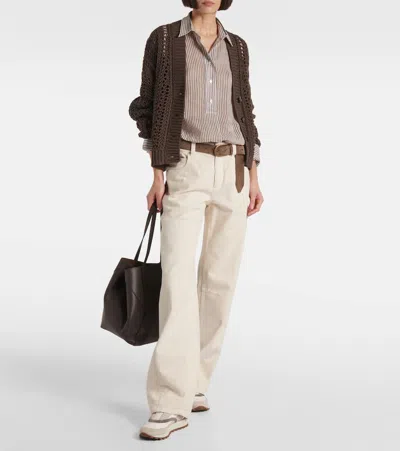 Brunello Cucinelli Monili Leather-trimmed Sneakers In White