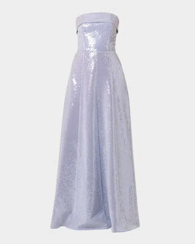 Shoshanna Bennett Strapless Striped Sequin Gown In Vst Bluiv
