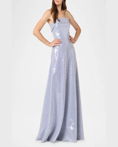 Shoshanna Bennett Strapless Striped Sequin Gown In Vst Bluiv