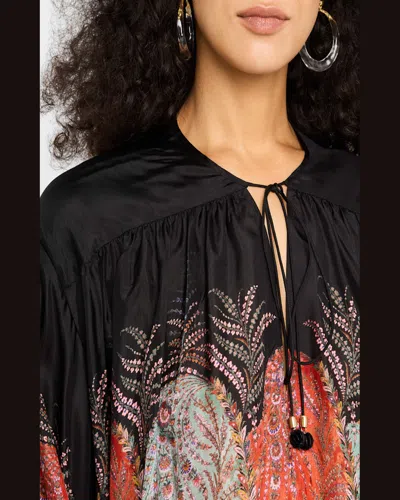 Zimmermann Rhiannon Ruffle Billow Silk Blouse In Black Paisley  In Black