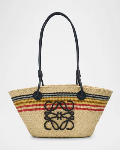 Loewe Small Anagram Striped Basket Tote Bag In Raffia In Naturalmulticolor
