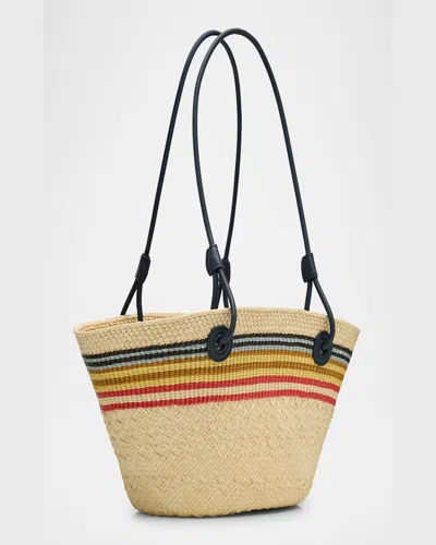 Loewe Small Anagram Striped Basket Tote Bag In Raffia In Naturalmulticolor
