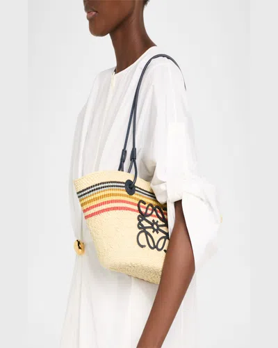 Loewe Small Anagram Striped Basket Tote Bag In Raffia In Naturalmulticolor