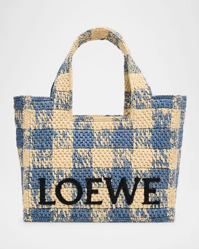 Loewe Small Font Woven-raffia Tote Bag In Naturallight Blue