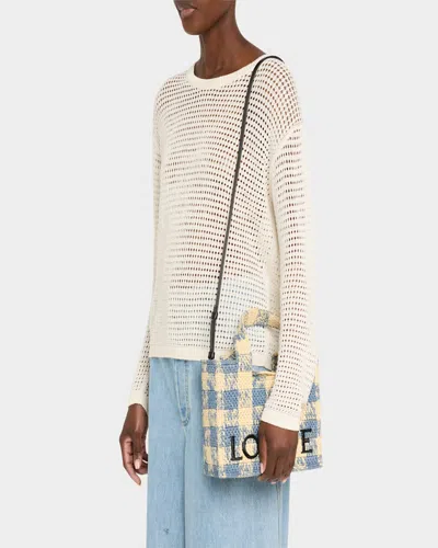 Loewe Small Font Woven-raffia Tote Bag In Naturallight Blue