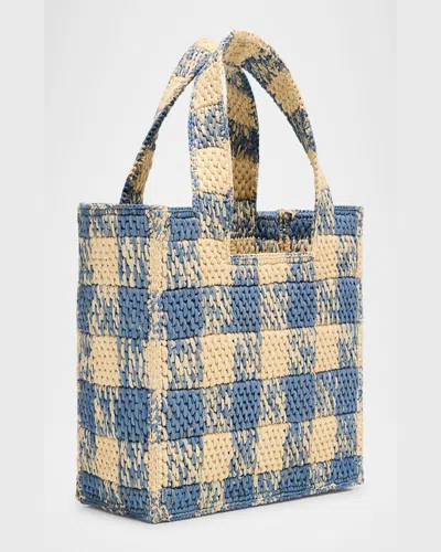 Loewe Small Font Woven-raffia Tote Bag In Naturallight Blue