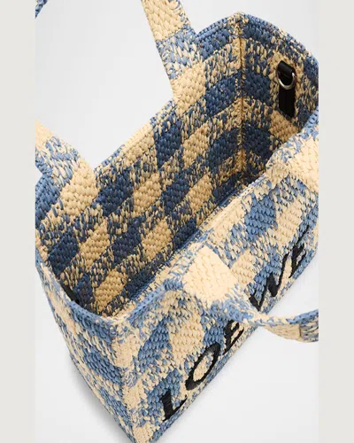 Loewe Small Font Woven-raffia Tote Bag In Naturallight Blue