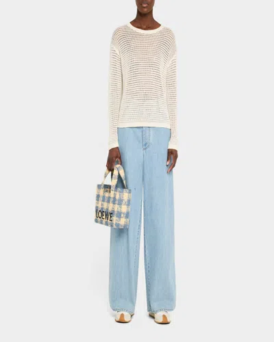 Loewe Small Font Woven-raffia Tote Bag In Naturallight Blue