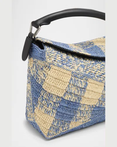 Loewe Small Puzzle Edge Shoulder Bag In Gingham Raffia In Naturallight Blue