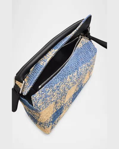 Loewe Small Puzzle Edge Shoulder Bag In Gingham Raffia In Naturallight Blue