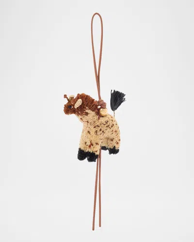 Loewe Giraffe Bag Charm In Raffia And Calfskin In Brown