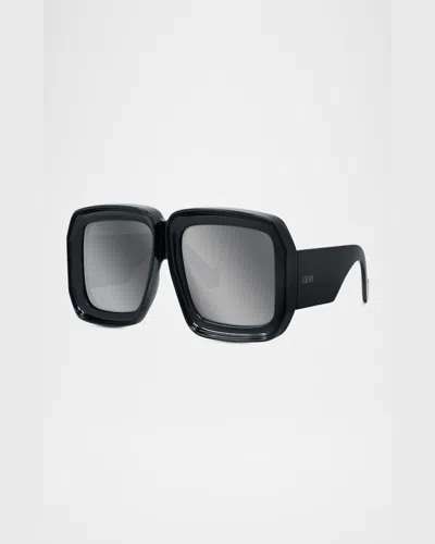 Loewe Signature Square Mirrored Sunglasses In Shiny Black Smoke Mirror