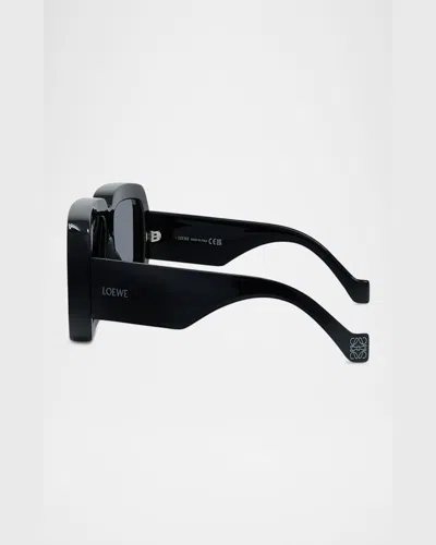 Loewe Signature Square Mirrored Sunglasses In Shiny Black Smoke Mirror
