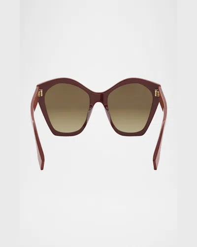 Fendi Lettering Square Acetate Sunglasses In Shiny Red Gradient Brown