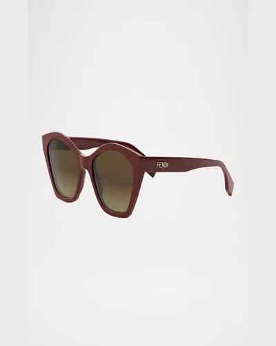 Fendi Lettering Square Acetate Sunglasses In Shiny Red Gradient Brown