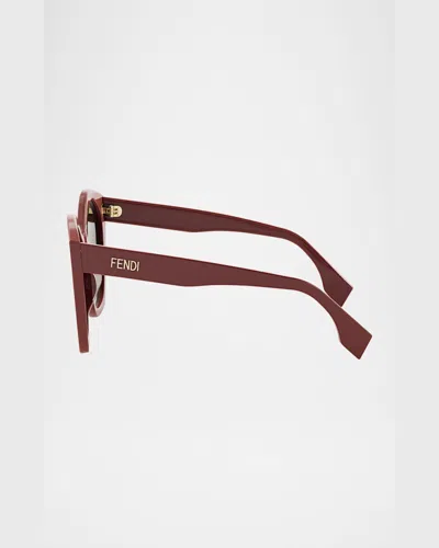Fendi Lettering Square Acetate Sunglasses In Shiny Red Gradient Brown