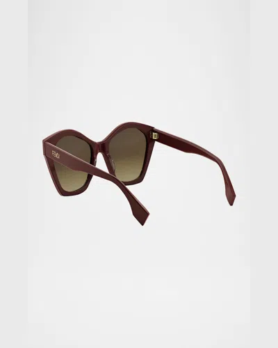 Fendi Lettering Square Acetate Sunglasses In Shiny Red Gradient Brown
