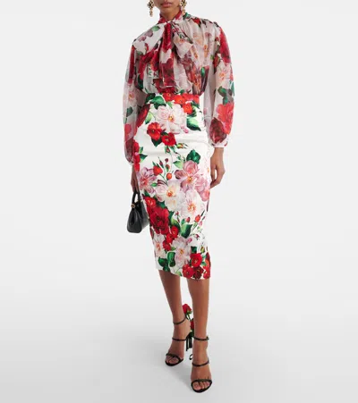 Dolce & Gabbana High-waisted Pencil Skirt Floral Pattern In Multicoloured