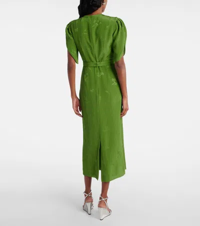 Erdem Crystal Necklace Floral Embroidered Short Sleeve Cocktail Dress In Green